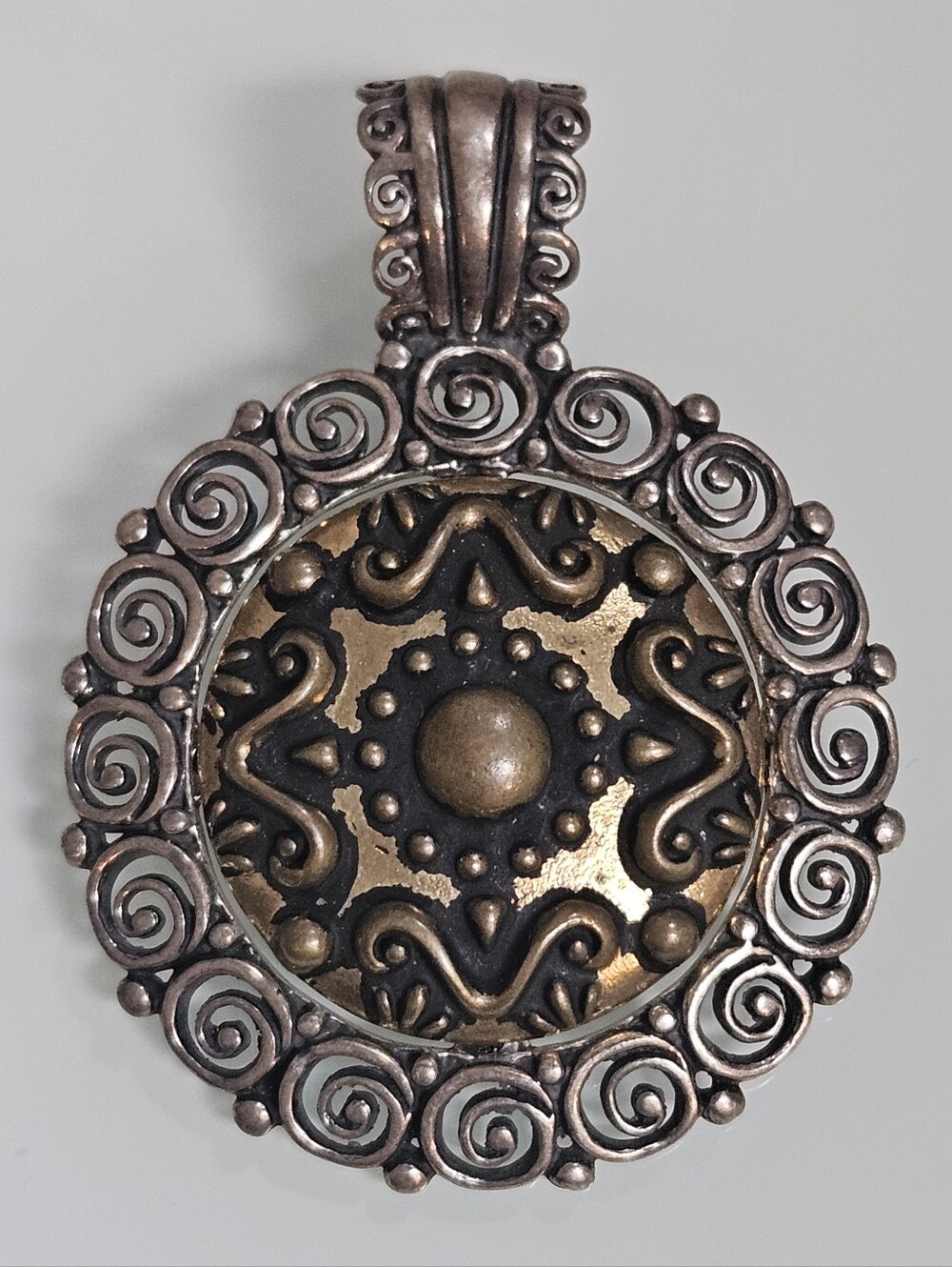 Carolyn Pollack Sterling Silver & Brass Enhancer Pendant 925 Vintage Rare